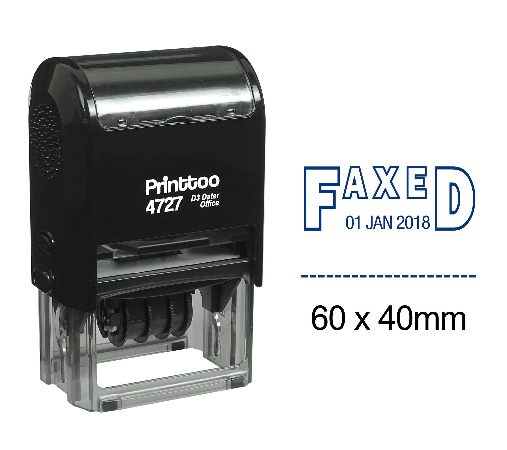 

Printtoo Self Inking Dater Stamp With Faxed Text Office Stationery Date Rubber 60 mm x 40 mm.(Approx) синій