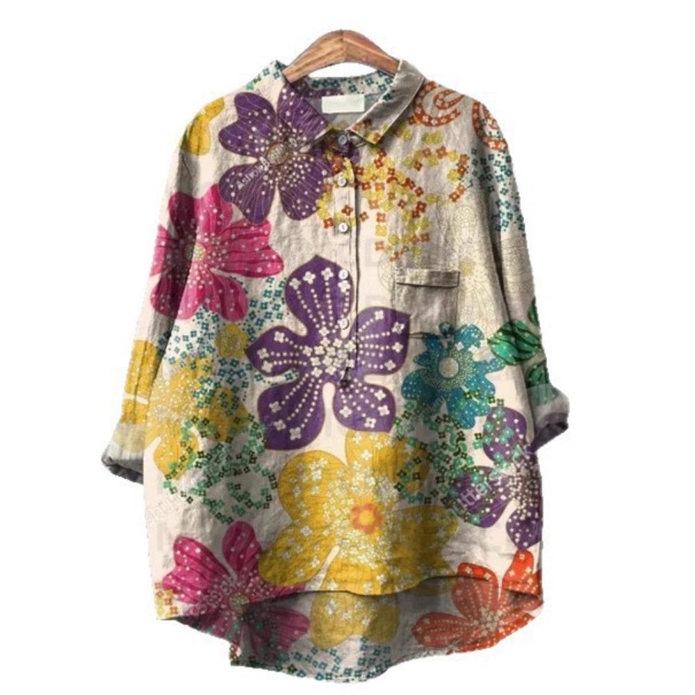 Stampa Floreale Vintage Deliziosa Camicia Casual in Lino