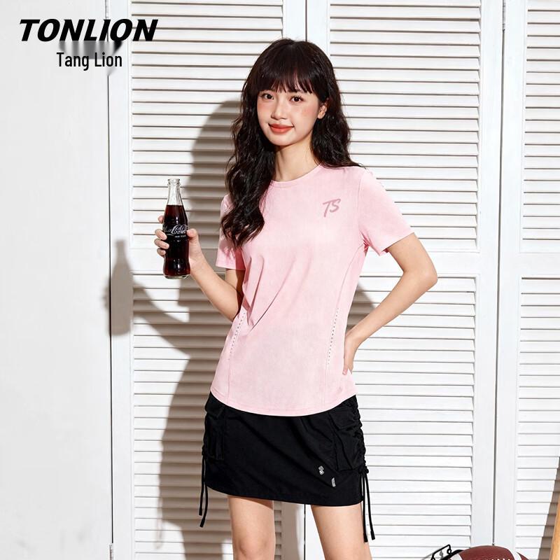 TonLion Women s 2026 Summer Quick-Dry Round Neck Patchwork T-Shirt L