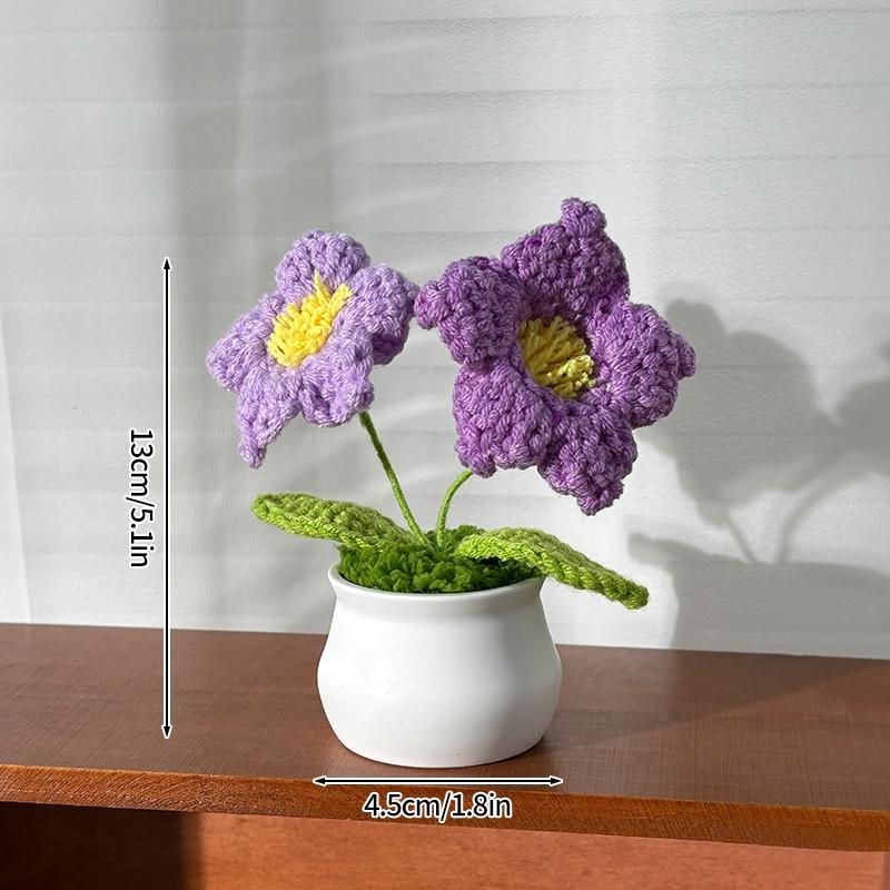 Artificial Flowers Potted Crochet Flower Ornament Desk Accessories Room Decoration Home Decor Holiday Gifts