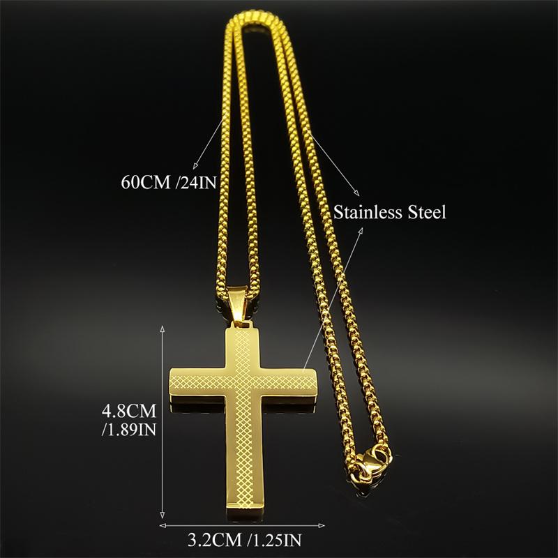 Christian Cross Stainless Steel Jesus Christ Amulet Pendant Necklace for Women Men Gold Color Chain Necklaces Jewelry Gift