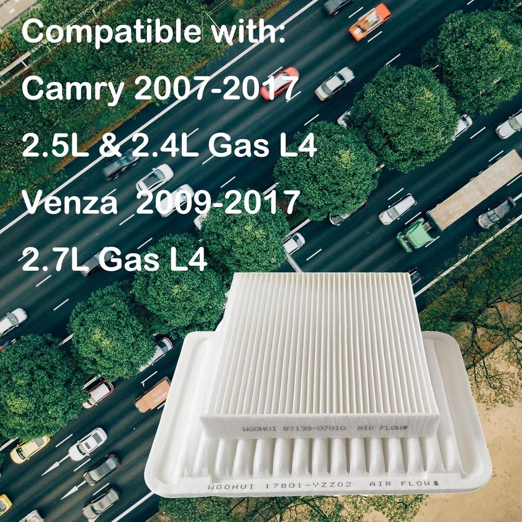 Engine Air Filter & Cabin Air Filter Kit Compatible with Camry 2007-2017 Gas and Venza 2009-2017 Gas, Replaces# 17801-YZZ02, 17801-0H050, 17801-28030