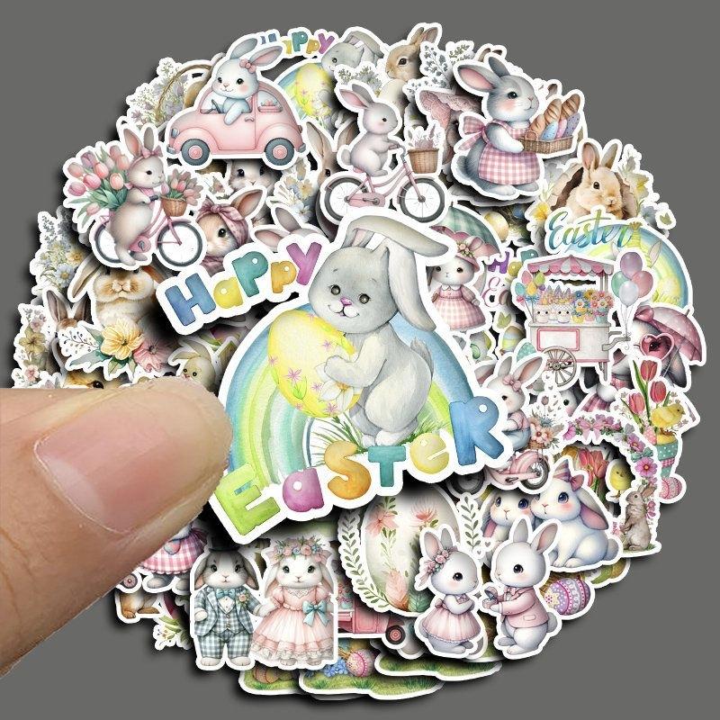 60Pcs Cute Easter Bunny Stickers, Cartoon Aesthetic Waterproof Decals for iPad, Phone Case, Laptop, Journal DIY Decor
