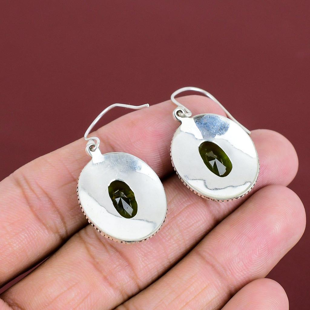 Faceted Peridot Earrings Natural Gemstone Earring 925 Sterling Silver Earring Real Peridot Jewelry Handmade Vintage Earrings Gifts For Women
