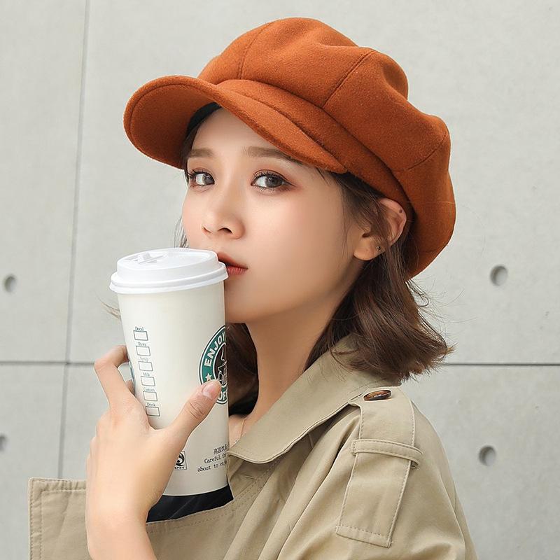 Women's Woolen Octagonal Beret: British Retro Autumn/Winter Style, Trendy All-Match, Japanese Literary Duckbill Cap.