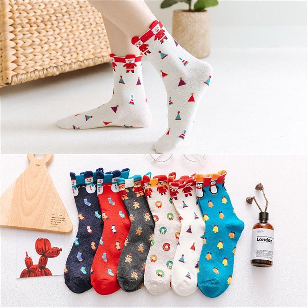 Women Multi-Color Xmas Gifts Winter Warm Stereoscopic Christmas Socks Cotton