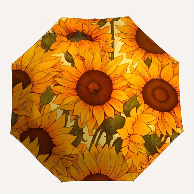 

1pc Sunflower Pattern Automatic Open/Close Umbrella with Windproof, Functional Design, 8-Rib Sturdy Canopy