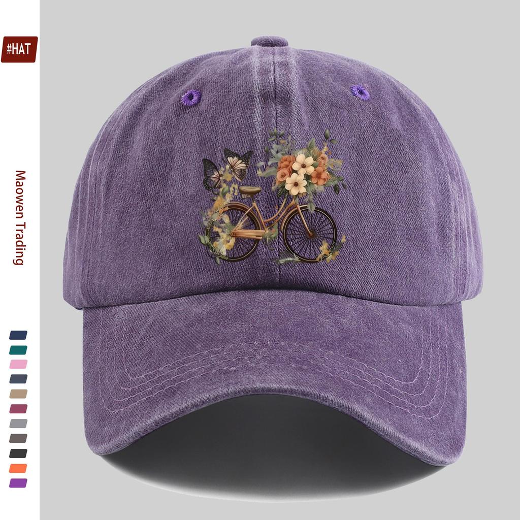 Pc Pcs Adjustable Vintage Washed Trucker Cap with Bicycle Print  Floral Butterfly Design  Lightweight Suitable for Men  Wom
