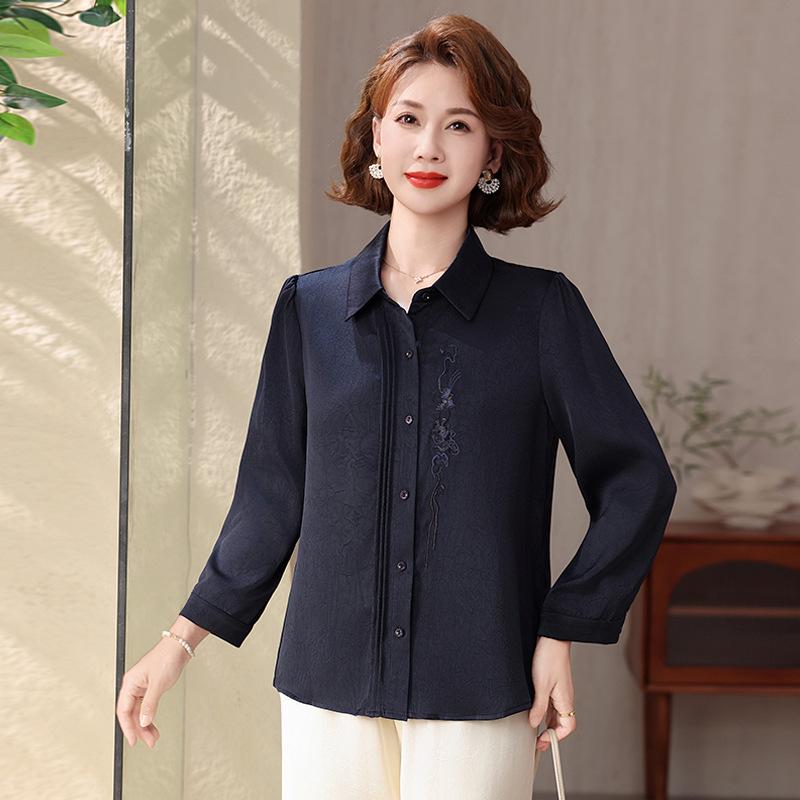 

Mom s Chiffon Shirt - 2026 New Style: Chinese Temperament Top for Middle-aged & Elderly Women, Spring & Autumn XL [Recommended 80-95 catties] темно-синий
