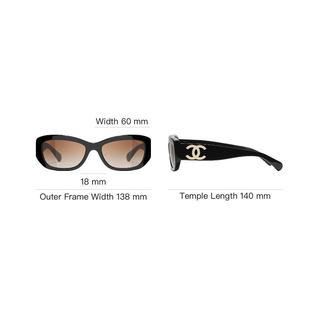 Chanel Logo Arm Oval Sunglasses Unisex Sunglasses Black CH5493A-C622S5