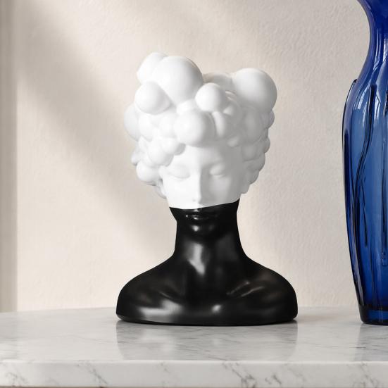 Elegant Hotel Exhibition Ornaments Modern Abstract Bust Statue, Man Portrait Sculpture, Minimalist Black And High End Aesthetic Decor White