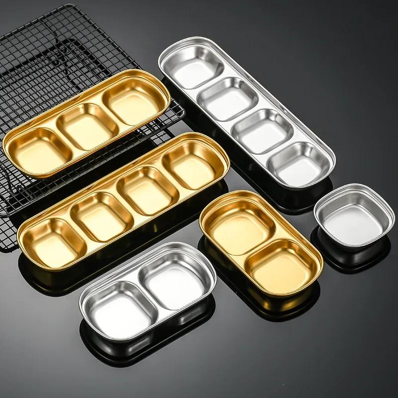 304 Stainless Steel Seasoning Dish Multi-grid Hot Pot Dipping Bowl Vinegar Soy Kimchi Sauce Dish Snack Plate Kitchen Tableware