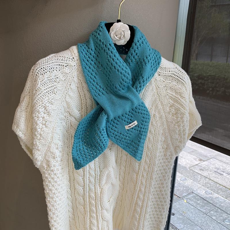 Vintage Hollow Knitted Cross Small Scarf Lazy Perforated Scarf Neck Pack Wear Versatile Scarf Decoration