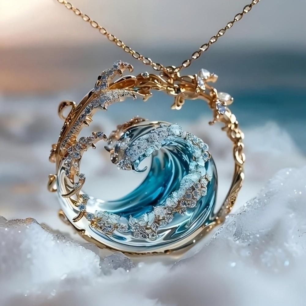 Elegante Collana con Ciondolo Onda Stile Oceano Vuota Leggero Lusso Giuramento Marino Collana Creativa Choker Gioielli Spindrift Regali per le Feste