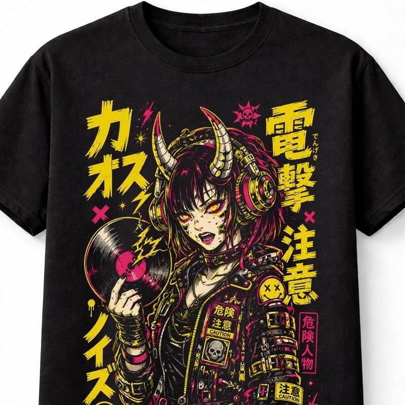 Anime Demon DJ Girl Cyberpunk Japanese Unisexga Graphic Unisex TShirt S