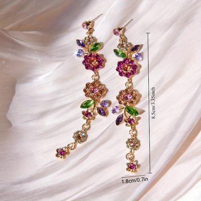 Exquisites Blumendesign, vollständig mit künstlichen Kristallen besetzt, lange Hängeohrringe, eleganter Landhausstil, exquisites Damengeschenk