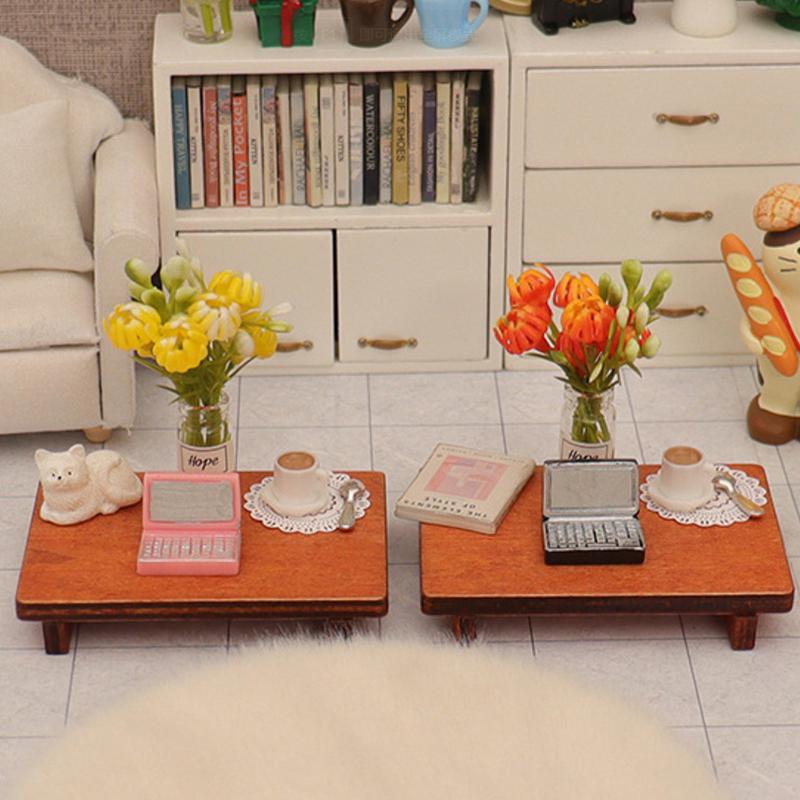 6Pcs Simulation Miniature Computer Low Table Coffee Vase Ornament Dollhouse Accessories Leisure Scene Props