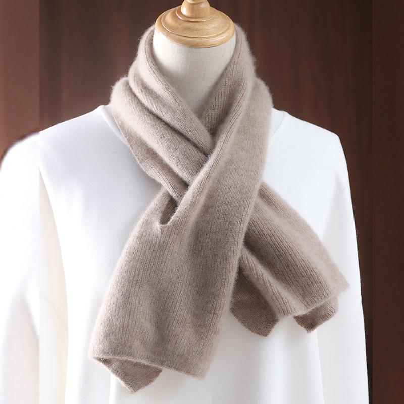 Knitted 100% Wool Cross-Perforated Scarf For Women Winter Soft Solid Fashion Neck Warmer Elegant All Match Decoration Scarves