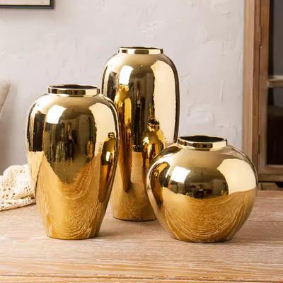 Złoty Wazon Luksusowy Ceramiczny Wazon Dekoracja Salon Suszone Kwiaty Kreatywna Dekoracja Stołu na Szafkę TV