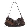 Fashion Niche Retro Brown Black Hot Girl Underarm Bag Motorcycle Shoulder Bag Versatile Baguette Bag