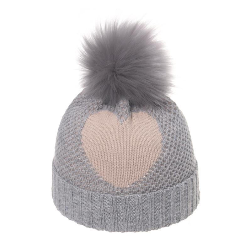 Korean Version of Autumn and Winter Warm Children's Love Knitted Hat Hairball Wool Hat Autumn and Winter Outdoor Cold Knitted Hat Girls