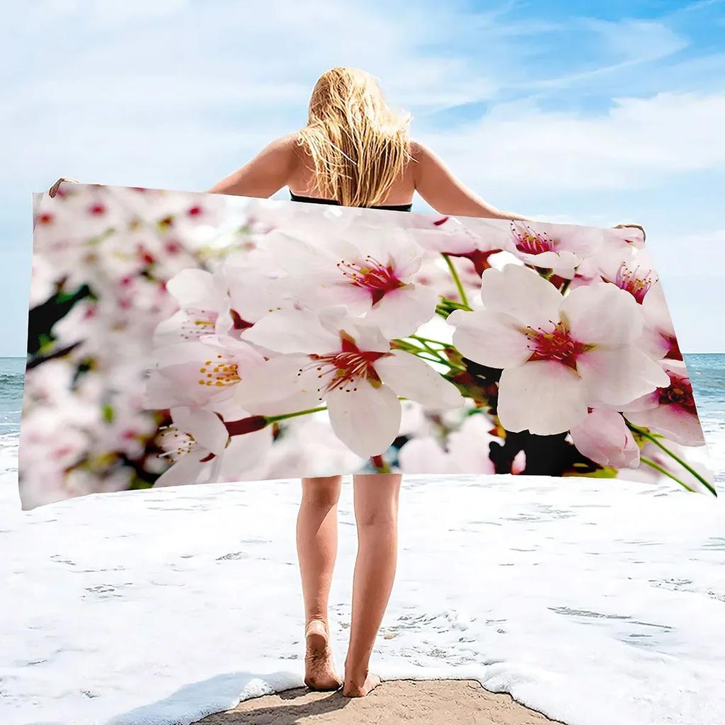 Microfiber Beach Towel Flower Elegant Cherry Blossom Quick Dry Absorbent Bath Towels Blanket Tapestry For Travel Yoga Women Men