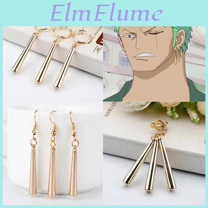 One Piece Anime Zoro Roronoa Cosplay Earrings Sauron Ear Clips Golden Pendant Hook Earrings For Women Men Jewelry 3pcsset