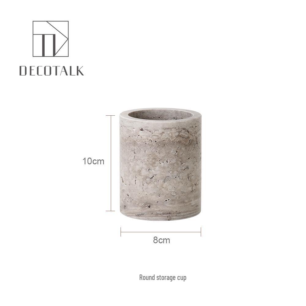 Set da Bagno Travertino Grigio Argento Wabi-Sabi: Vassoio e Decorazione per Lavabo.