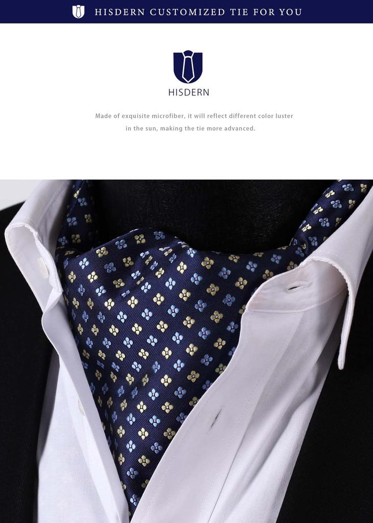 [HISDERN] Ascot Tie Men's Silk Navy Blue Neck Scarf Formal Green Paisley Wedding RC-01