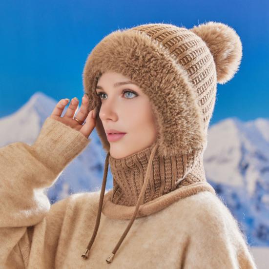 Knitted Hat Women Windproof Insulated Design Soft Fleece Lining 3-in-1 Winter Warm Hat Outdoor Adventures Skiing Hiking Headgear