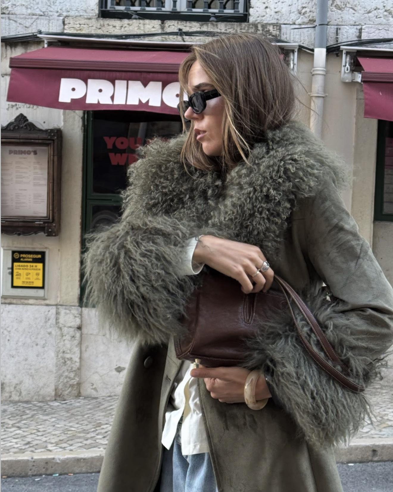 

European & American Women s Casual Jacket with Faux Fur Collar and Sleeves Small армия зеленый