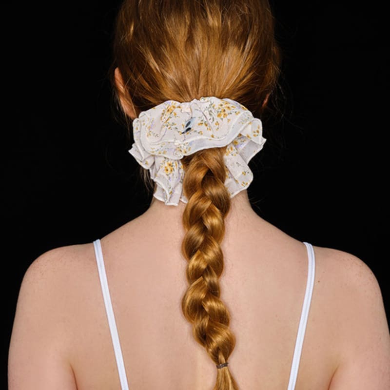 Eireve FLORAL CHIFFON FRILL SCRUNCHIE (YELLOW)