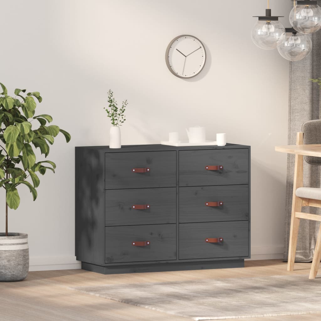 Vidaxl Komoda, Szara, 100X40X75 Cm, Lite Drewno Sosnowe