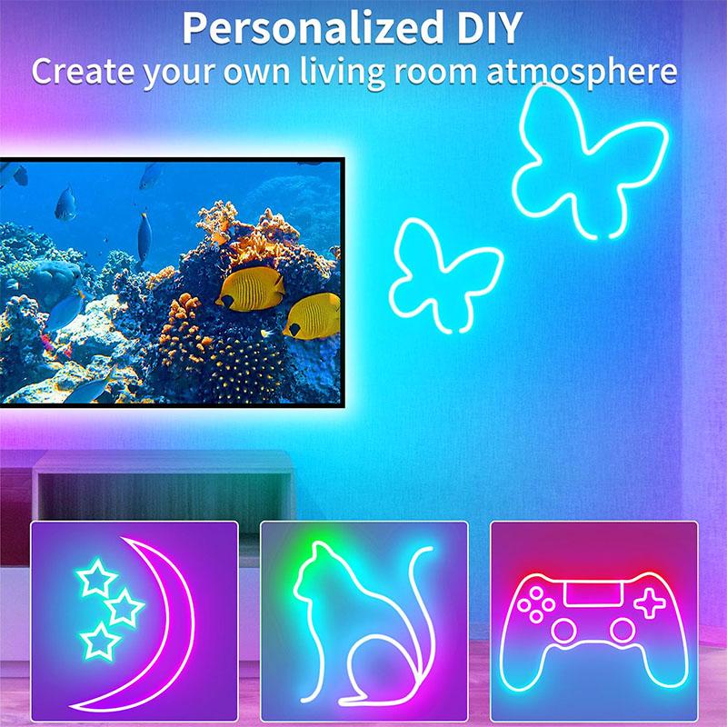 RGB LED Neon Strip – USB Powered 5V Flexible Neon Lights with Bluetooth Music Sync & 24-Button Remote for Party Room Home Decor