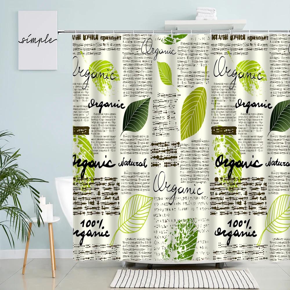 Tropisk Grön Växt Palmblad Badrum Duschdraperier Sommar Djungel Tyg Vattentätt Krokar Hängande Draperi Badskärm Dekor