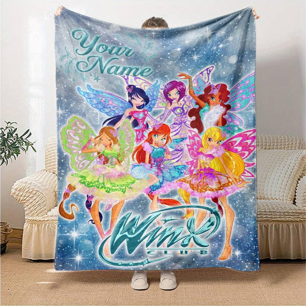 Name Custom Winx Club Cartoon Print Flannel Blanket High Quality Warm Comfortable Cover for All Seasons Perfect for Gifts Home Decor