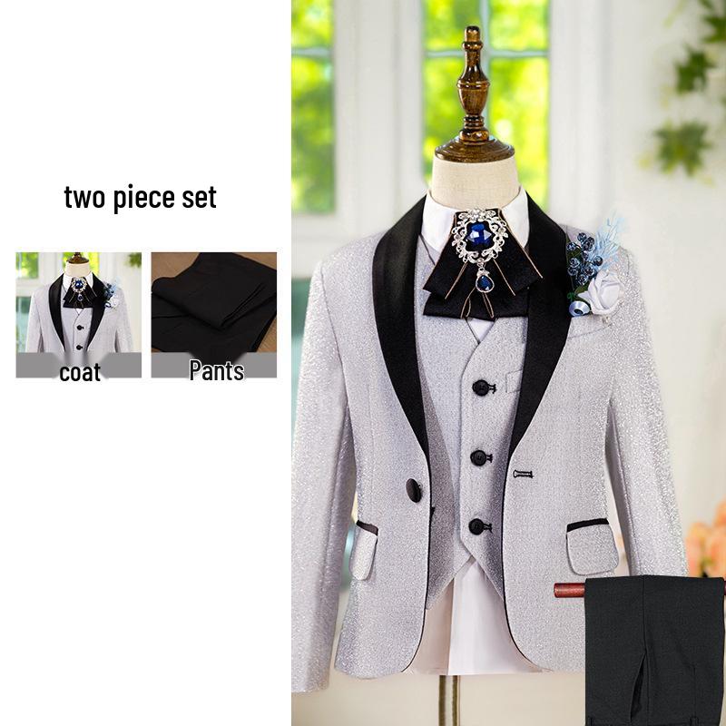 Boys' Silver Sequin Suit Set - Performance & Ceremony Outfit