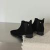 Krazing Pot Cow Suede Nubuck Winter Round Toe Chelsea Boots Med Heels Slip on Basic Design Metal Rivets Women Ankle Boots