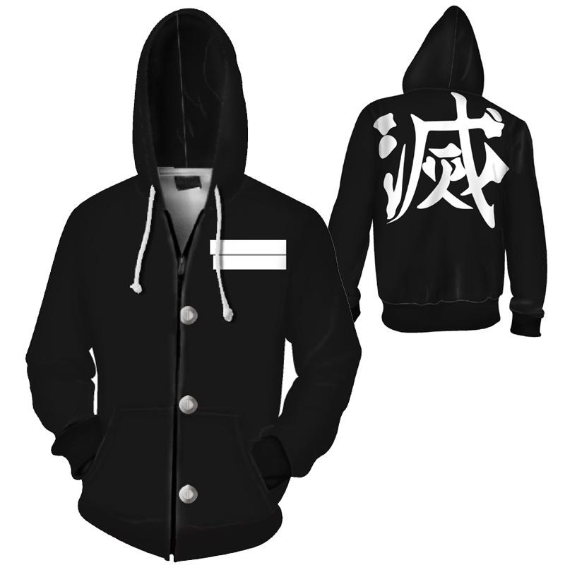 Demon Anime Slayer Kimetsu No Yaiba Zipper Hoodies Sweatshirts Long Coat Sleeve