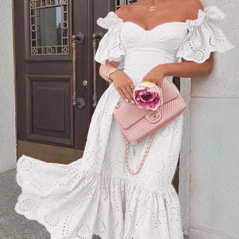 Podzim 2021 Dámské maxi šaty s jedním ramenem a puntíky