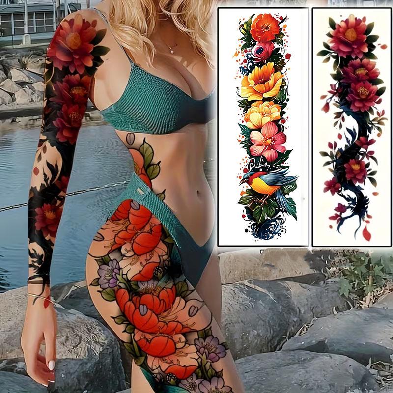 

temporary tattoo stickers 2 pieces beach accessories beach outings waterproof suitable for all arms and legs dates suitable for parties flowers 2 sheets красный