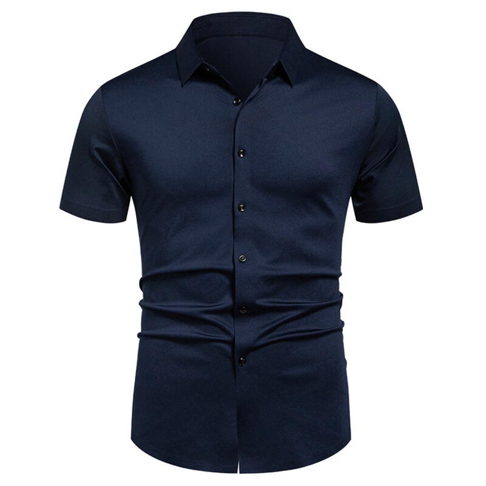 Men's Casual Short-sleeved Shirt - Solid Color, Simple and Stylish, Fitted Collar Shirt, Men's Top Garment