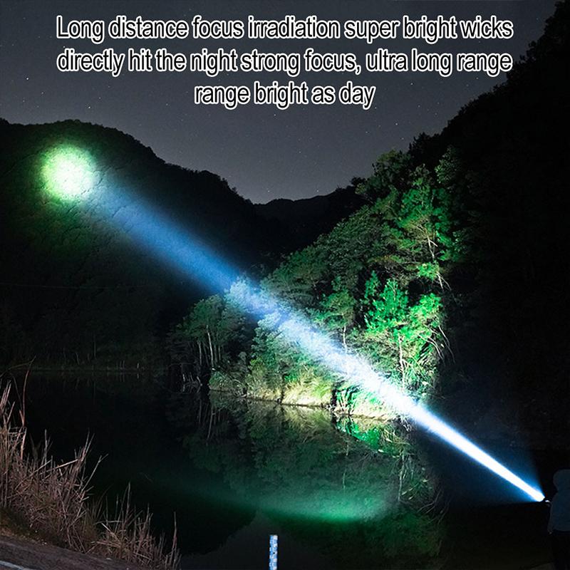 Led Flashlight Built-In Battery Usb Rechargeable Strong Light Torch Outdoor Camping Hiking Lantern