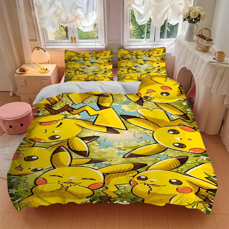 3pcs Pikachu Duvet Cover Set, Includes 1 Duvet Cover and 1/2 Pillowcases (No Insert) Yy251104227