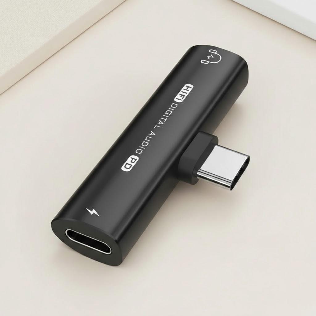 

Type-C 2-in-1 Adapter Cable 3.5mm Headset Converter for Mobile Phones Tablets Type-C Charging Audio чорний