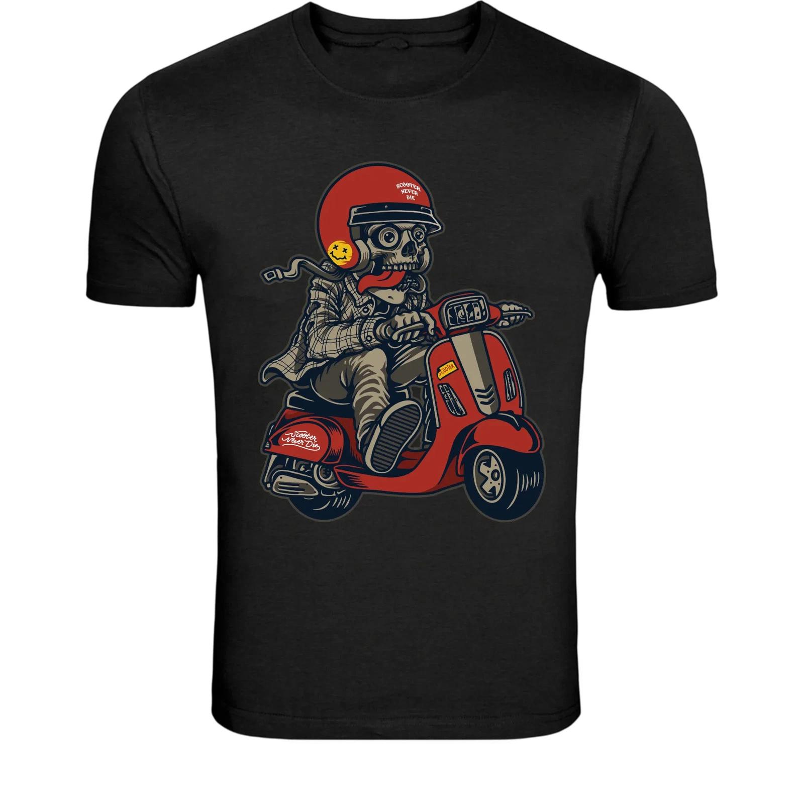 Skeleton Scooter Rider T-Shirt - Funny Vespa Skull Graphic Tee S