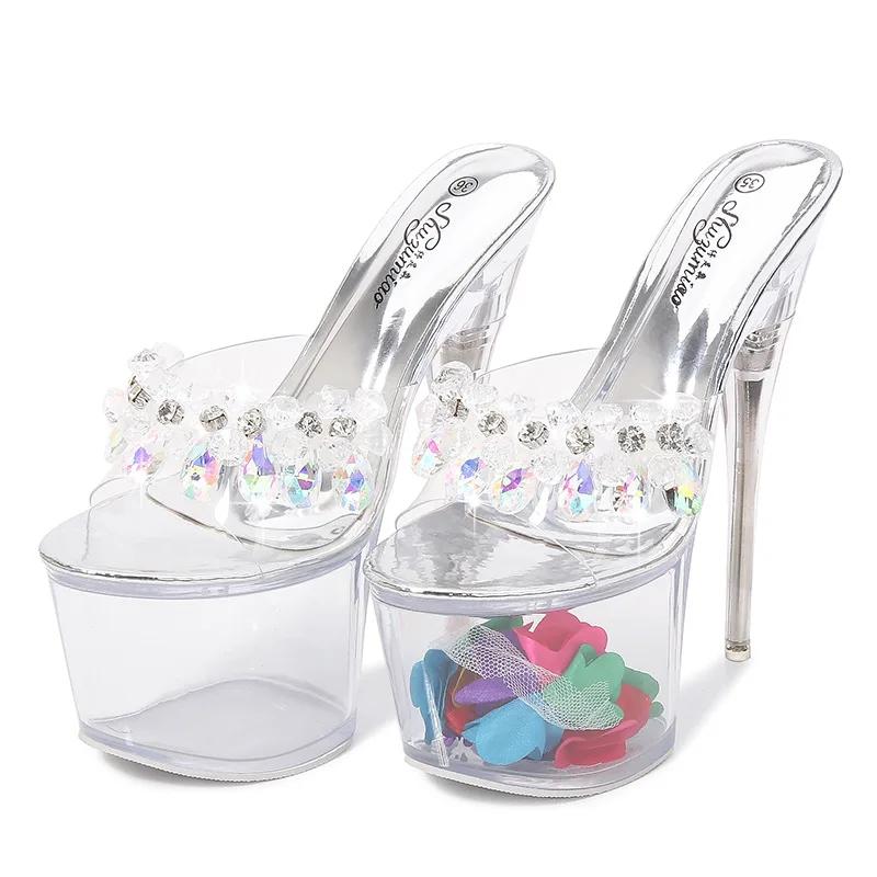 Drag super high heel stiletto waterproof platform 17CM catwalk shoes pole dancing shoes nightclub women's l sandals transparent