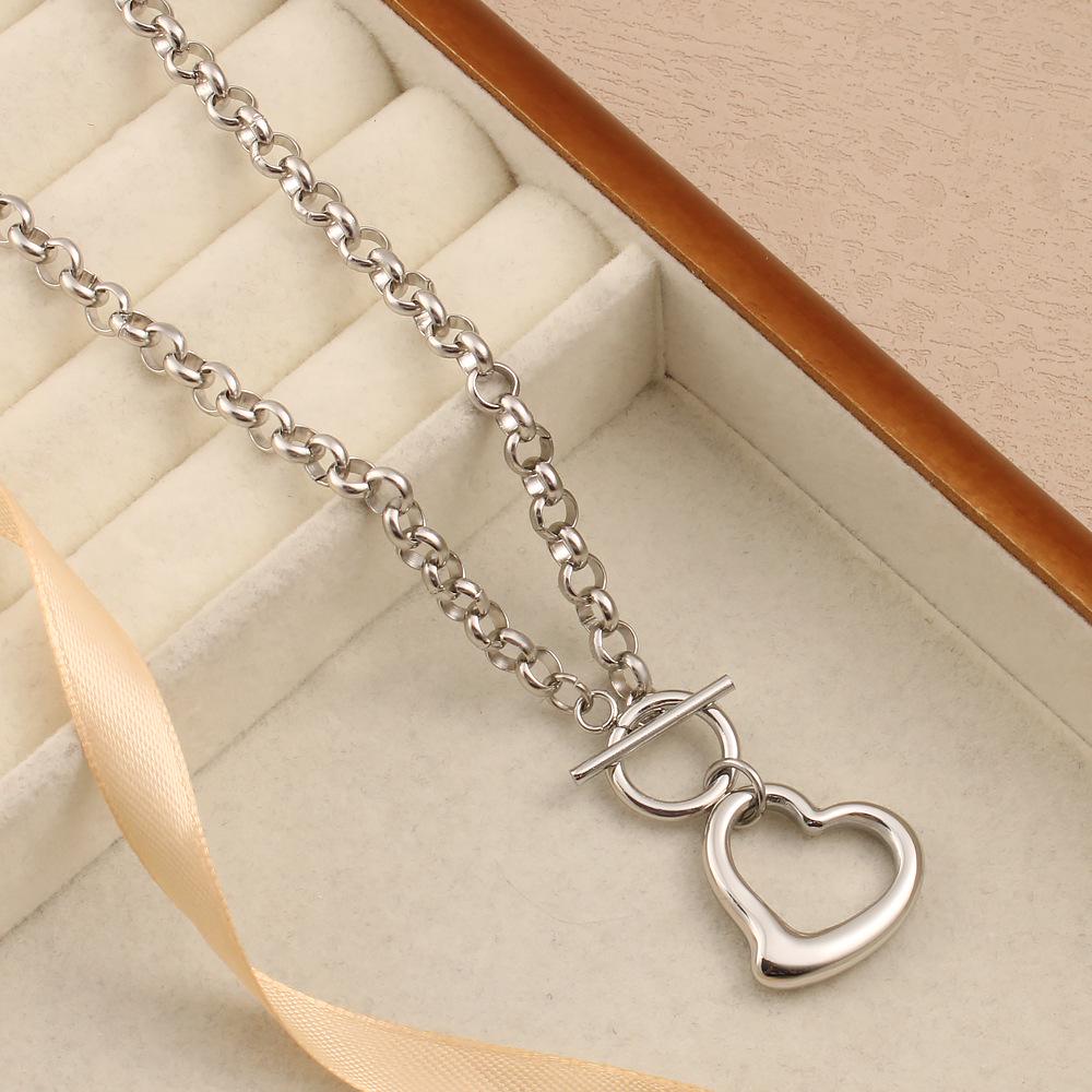 Unisex Stainless Steel Heart Pendant Necklace & Bracelet Set - Minimalist Hip Hop Trend