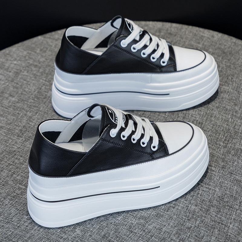 Inner Height Increase 8CM Leather Little White Shoes Women, Spring and Autumn New Versatile Korean Version Thick-soled Muffin Casual Shoes