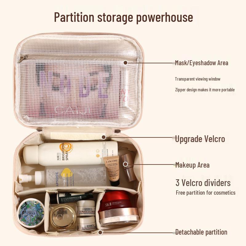 Waterproof Large-Capacity Cross-Border Makeup Bag with Detachable Partitions and Portable Handbag Design